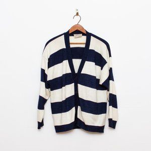 COLLECTION MEILLEUR Vintage cardigan striped • navy blue white • men's M